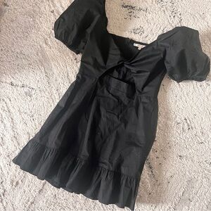 Wayf Black Puff Sleeve Mini Dress